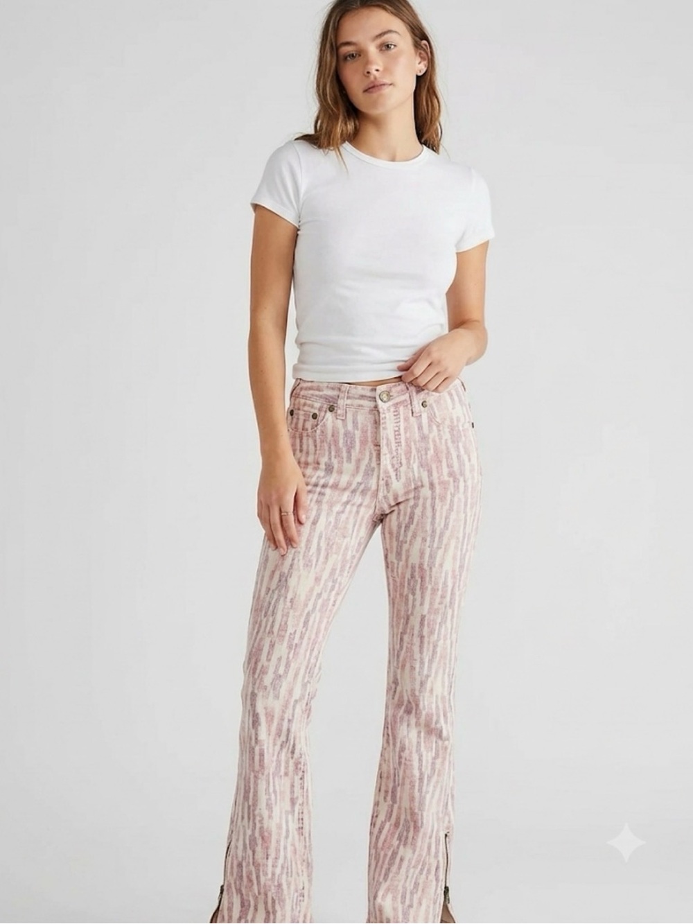 Free People Patterned Denim Jeans
